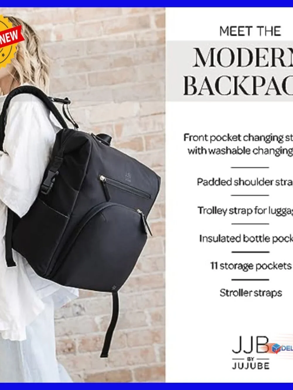 Large Capacity Diaper Bag Backpack with Changing Pad, 11 Pockets, Machine